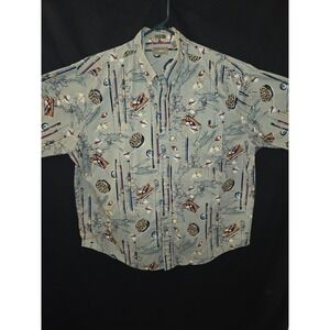 Natural Issue mens XL fly fishing shirt heavy denim Short Sleeve outdoors Vintag